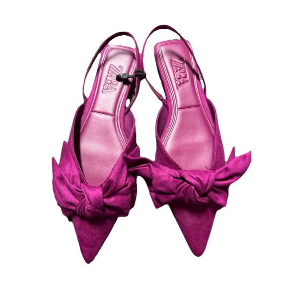 Zara Woman Flat Shoes With Bow Fuchsia Sz 8.5 - Picture 5 of 5